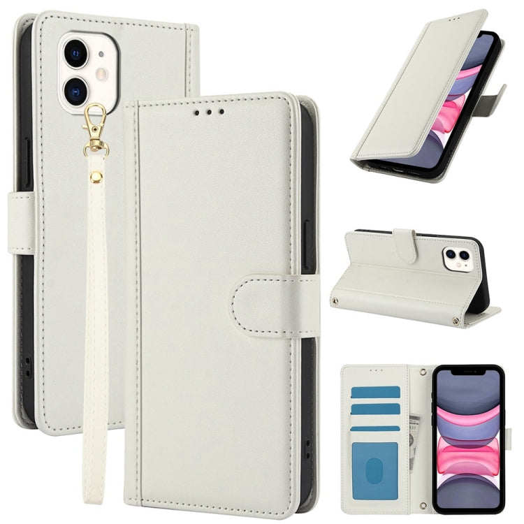 Skin Feel Pure Color Card Slots Leather Phone Case with Dual Lanyard, Series 3