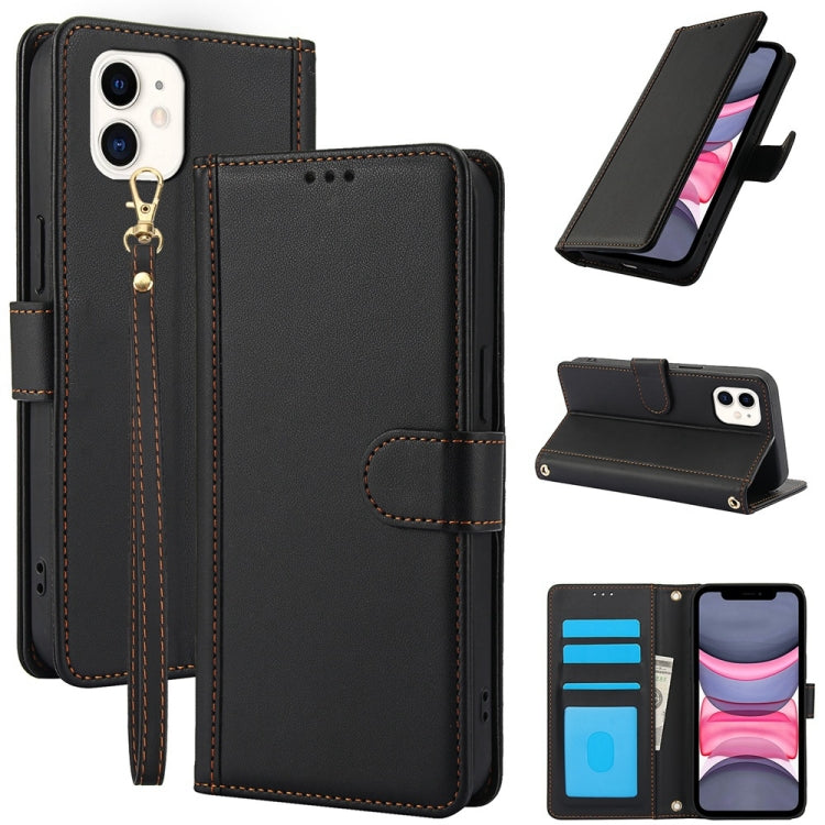 Skin Feel Pure Color Card Slots Leather Phone Case with Dual Lanyard, Series 3