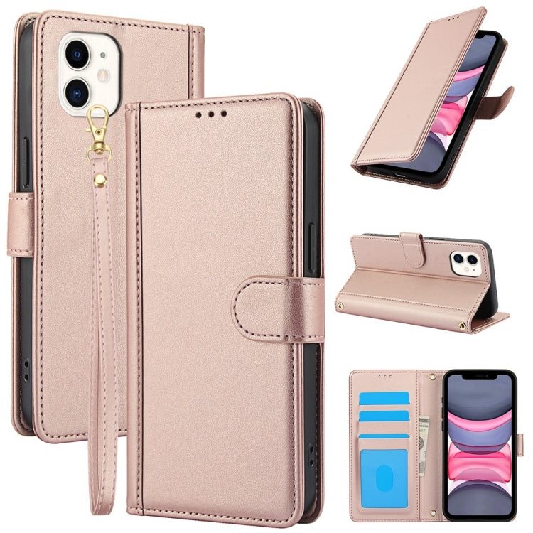 Skin Feel Pure Color Card Slots Leather Phone Case with Dual Lanyard, Series 3