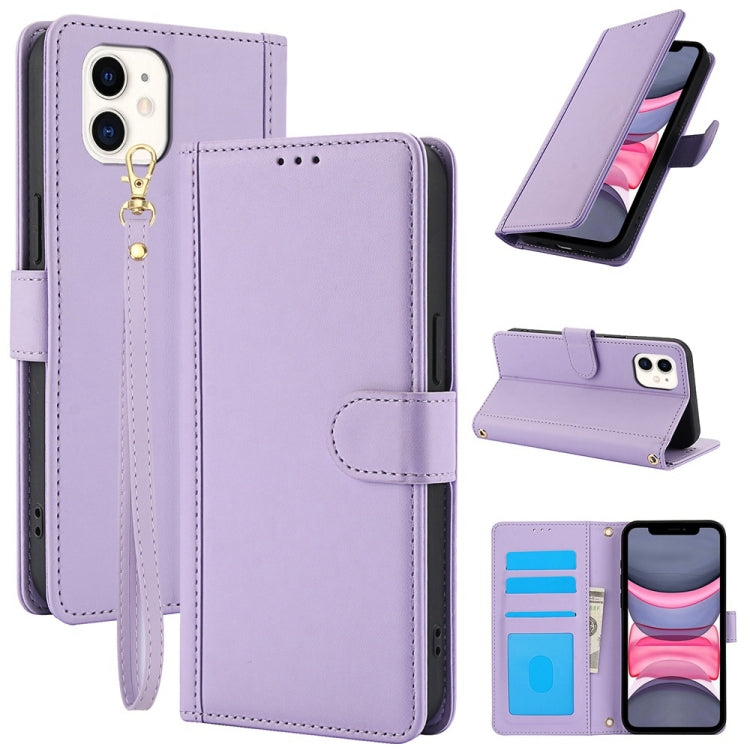 Skin Feel Pure Color Card Slots Leather Phone Case with Dual Lanyard, Series 3