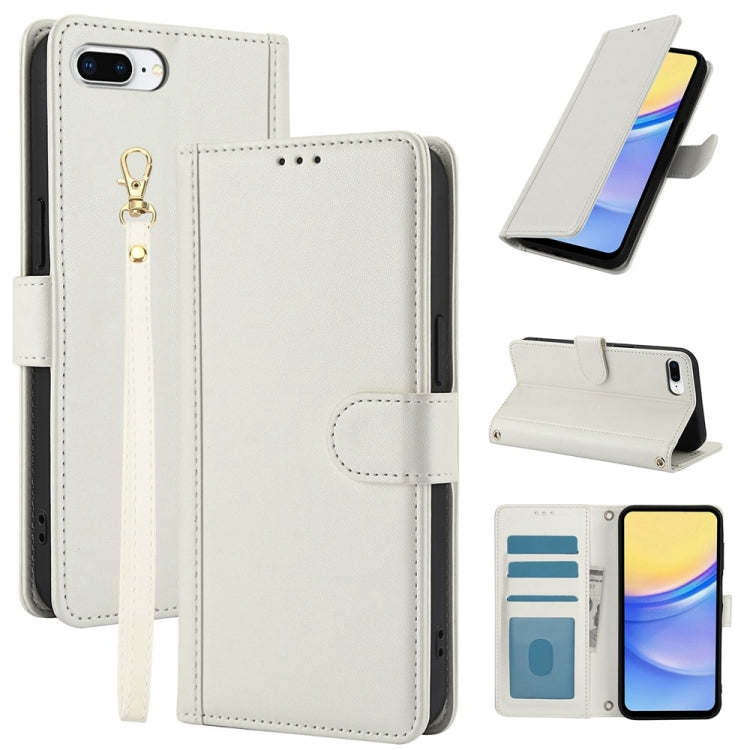 Skin Feel Pure Color Card Slots Leather Phone Case with Dual Lanyard, Series 4