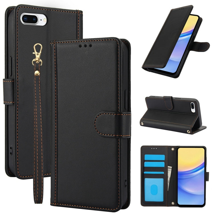 Skin Feel Pure Color Card Slots Leather Phone Case with Dual Lanyard, Series 4