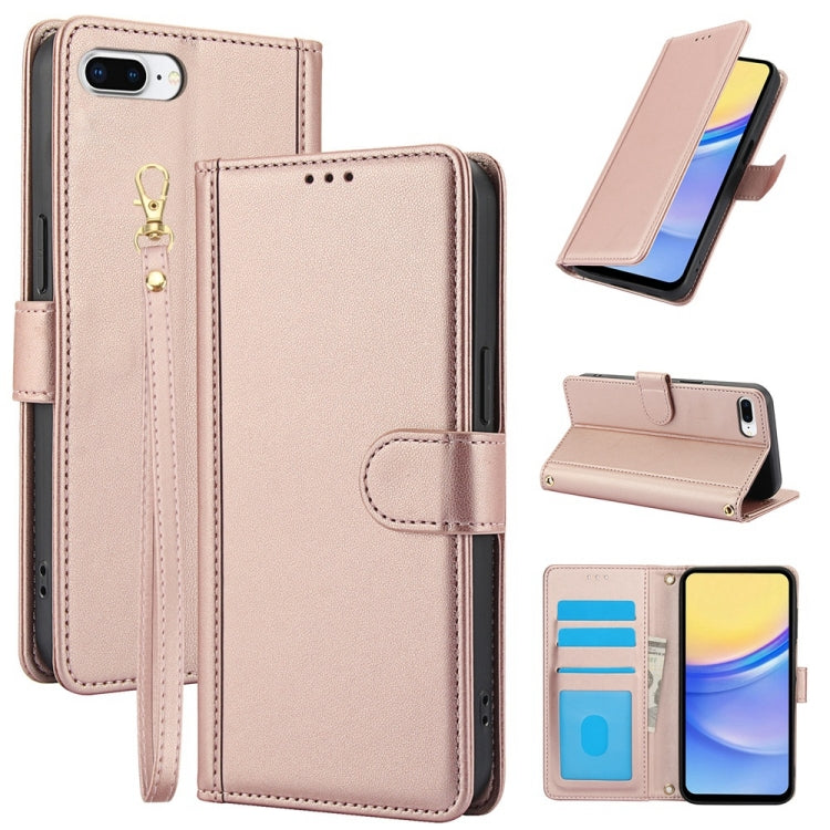 Skin Feel Pure Color Card Slots Leather Phone Case with Dual Lanyard, Series 4