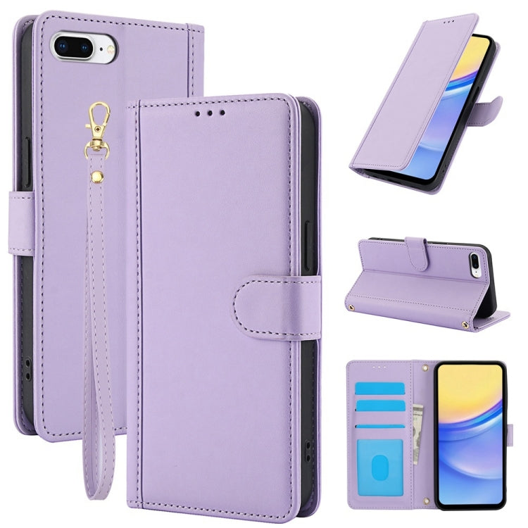 Skin Feel Pure Color Card Slots Leather Phone Case with Dual Lanyard, Series 4