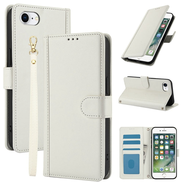 Skin Feel Pure Color Card Slots Leather Phone Case with Dual Lanyard, Series 3