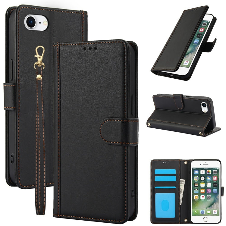 Skin Feel Pure Color Card Slots Leather Phone Case with Dual Lanyard, Series 3