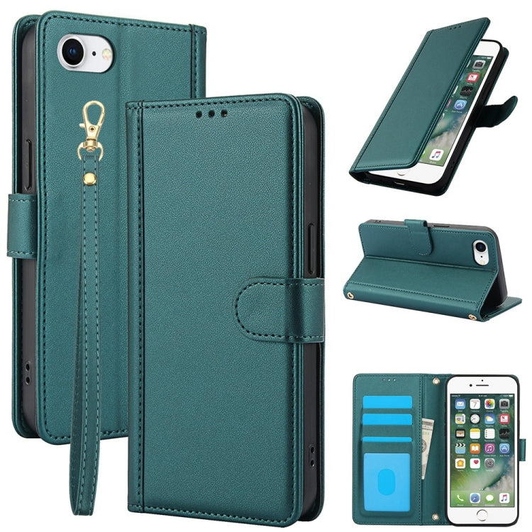 Skin Feel Pure Color Card Slots Leather Phone Case with Dual Lanyard, Series 3