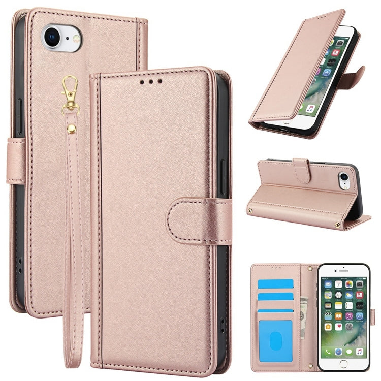 Skin Feel Pure Color Card Slots Leather Phone Case with Dual Lanyard, Series 3