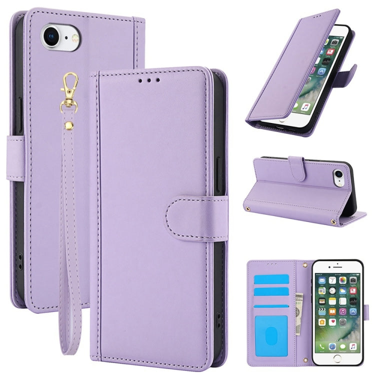 Skin Feel Pure Color Card Slots Leather Phone Case with Dual Lanyard, Series 3