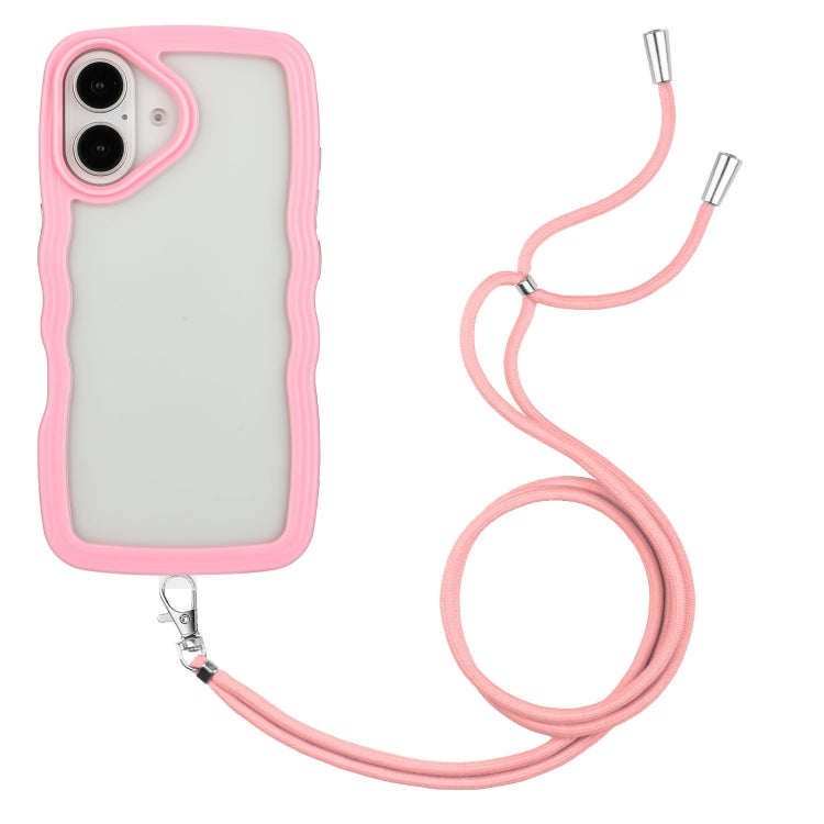 Candy Color Wave TPU Clear PC Phone Case with Lanyard