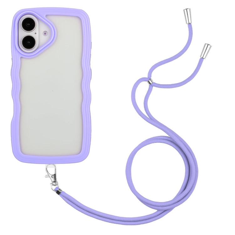 Candy Color Wave TPU Clear PC Phone Case with Lanyard