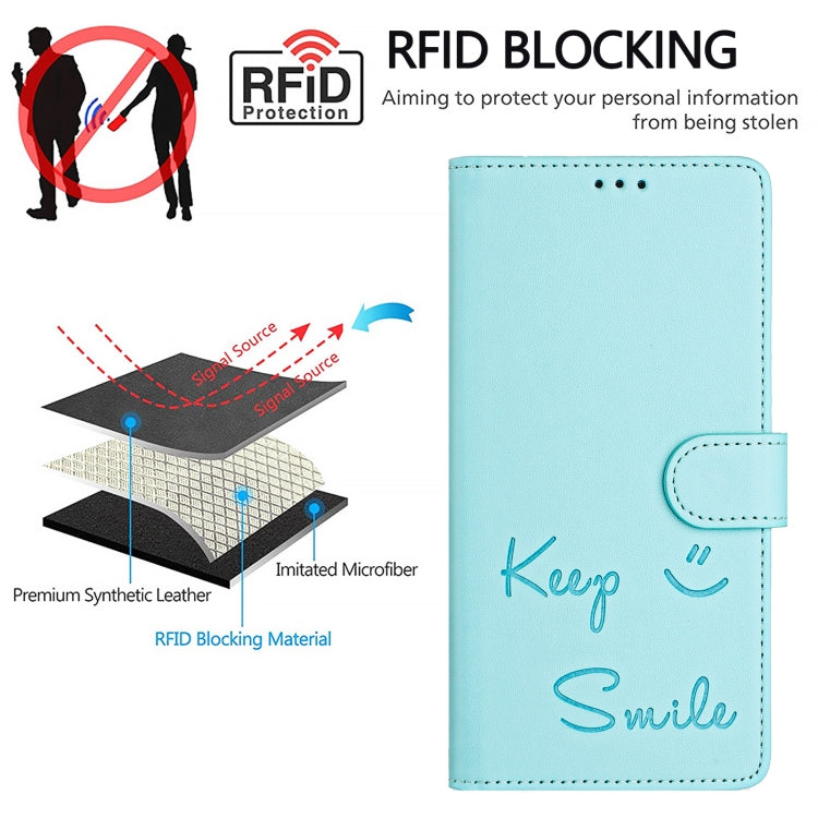 Smile Embossing RFID Leather Phone Case, For iPhone 16 Pro Max, For iPhone 16 Pro, For iPhone 16 Plus, For iPhone 16, For iPhone SE 2024