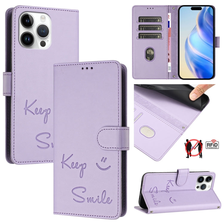 Smile Embossing RFID Leather Phone Case, For iPhone 15 Pro Max, For iPhone 15 Pro, For iPhone 15 Plus, For iPhone 15, For iPhone 14 Plus