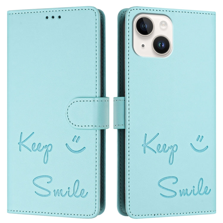 Smile Embossing RFID Leather Phone Case, For iPhone 14 / 13, For iPhone 14 Pro, For iPhone 14 Pro Max, For iPhone SE 2022 / 2020 / 8 / 7, For iPhone 13 Pro Max