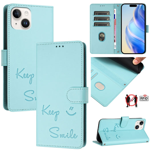 Smile Embossing RFID Leather Phone Case, For iPhone 14 / 13, For iPhone 14 Pro, For iPhone 14 Pro Max, For iPhone SE 2022 / 2020 / 8 / 7, For iPhone 13 Pro Max