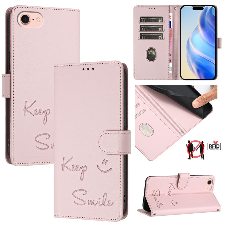 Smile Embossing RFID Leather Phone Case, For iPhone 14 / 13, For iPhone 14 Pro, For iPhone 14 Pro Max, For iPhone SE 2022 / 2020 / 8 / 7, For iPhone 13 Pro Max