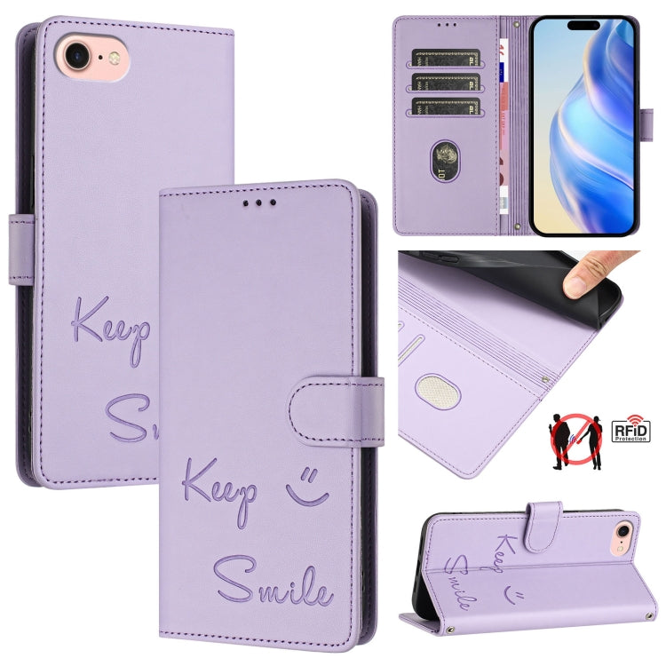 Smile Embossing RFID Leather Phone Case, For iPhone 14 / 13, For iPhone 14 Pro, For iPhone 14 Pro Max, For iPhone SE 2022 / 2020 / 8 / 7, For iPhone 13 Pro Max