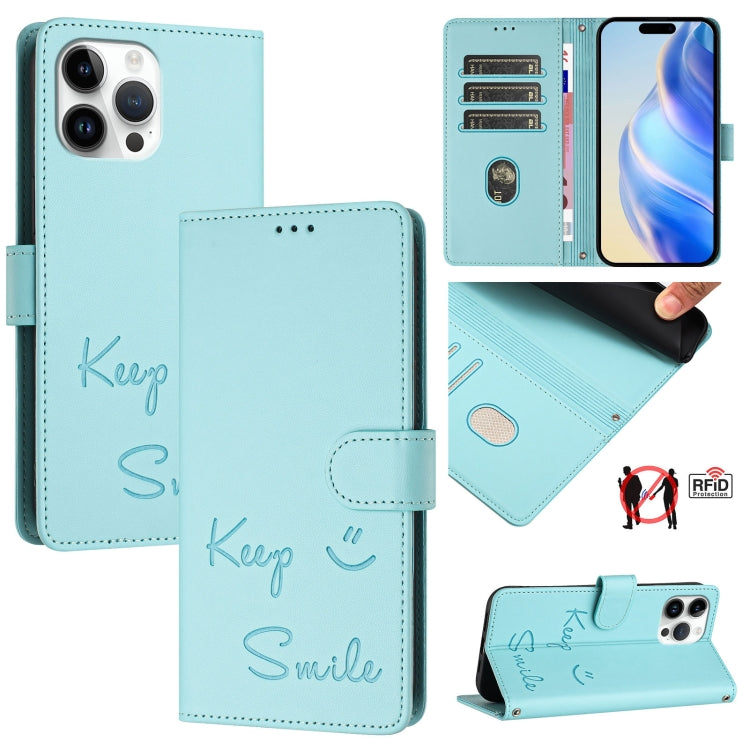 Smile Embossing RFID Leather Phone Case, For iPhone 14 / 13, For iPhone 14 Pro, For iPhone 14 Pro Max, For iPhone SE 2022 / 2020 / 8 / 7, For iPhone 13 Pro Max