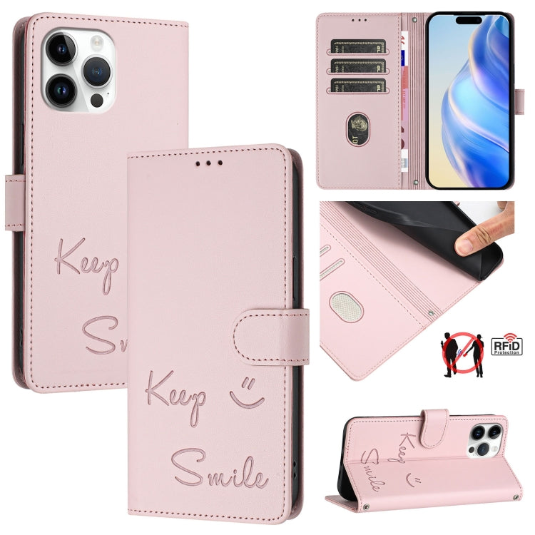 Smile Embossing RFID Leather Phone Case, For iPhone 14 / 13, For iPhone 14 Pro, For iPhone 14 Pro Max, For iPhone SE 2022 / 2020 / 8 / 7, For iPhone 13 Pro Max