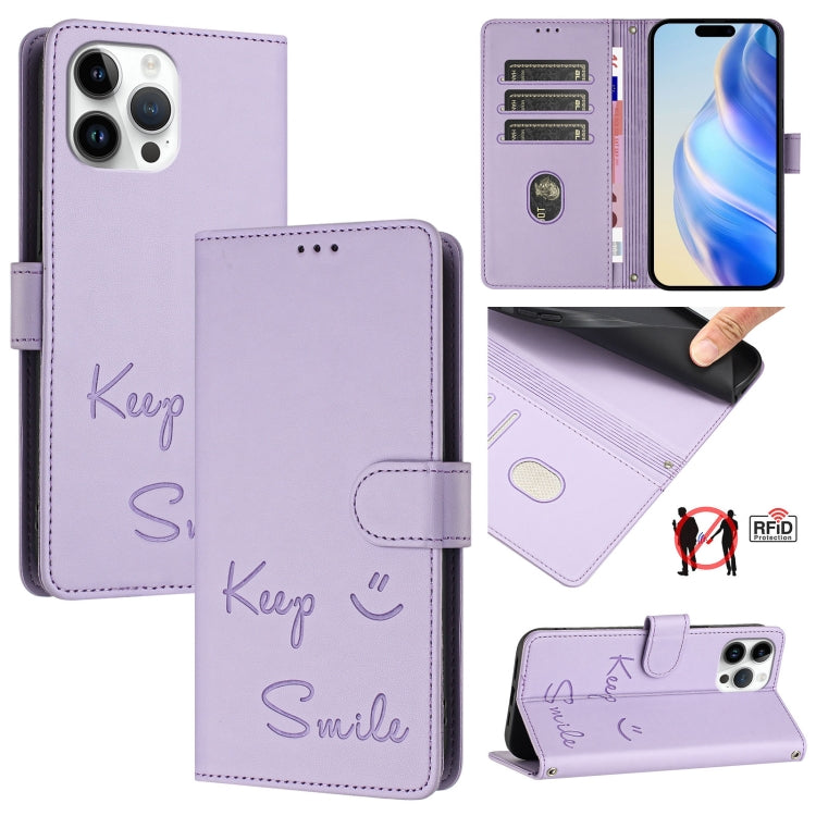 Smile Embossing RFID Leather Phone Case, For iPhone 14 / 13, For iPhone 14 Pro, For iPhone 14 Pro Max, For iPhone SE 2022 / 2020 / 8 / 7, For iPhone 13 Pro Max