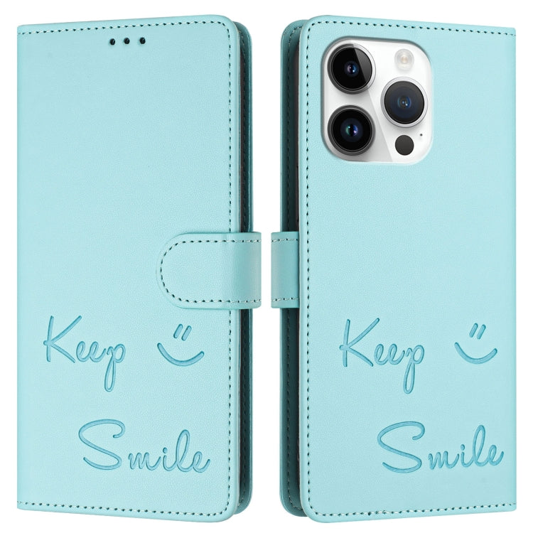 Smile Embossing RFID Leather Phone Case, For iPhone 13 Pro, For iPhone 13 mini, For iPhone 12 / 12 Pro, For iPhone 12 Pro Max, For iPhone 12 mini