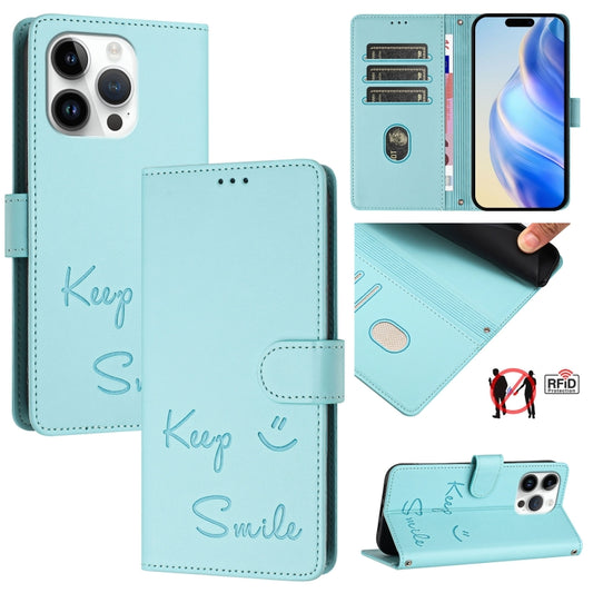 Smile Embossing RFID Leather Phone Case, For iPhone 13 Pro, For iPhone 13 mini, For iPhone 12 / 12 Pro, For iPhone 12 Pro Max, For iPhone 12 mini