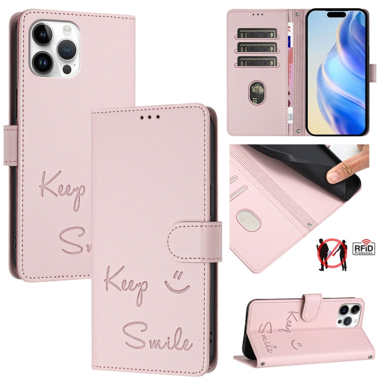 Smile Embossing RFID Leather Phone Case, For iPhone 13 Pro, For iPhone 13 mini, For iPhone 12 / 12 Pro, For iPhone 12 Pro Max, For iPhone 12 mini