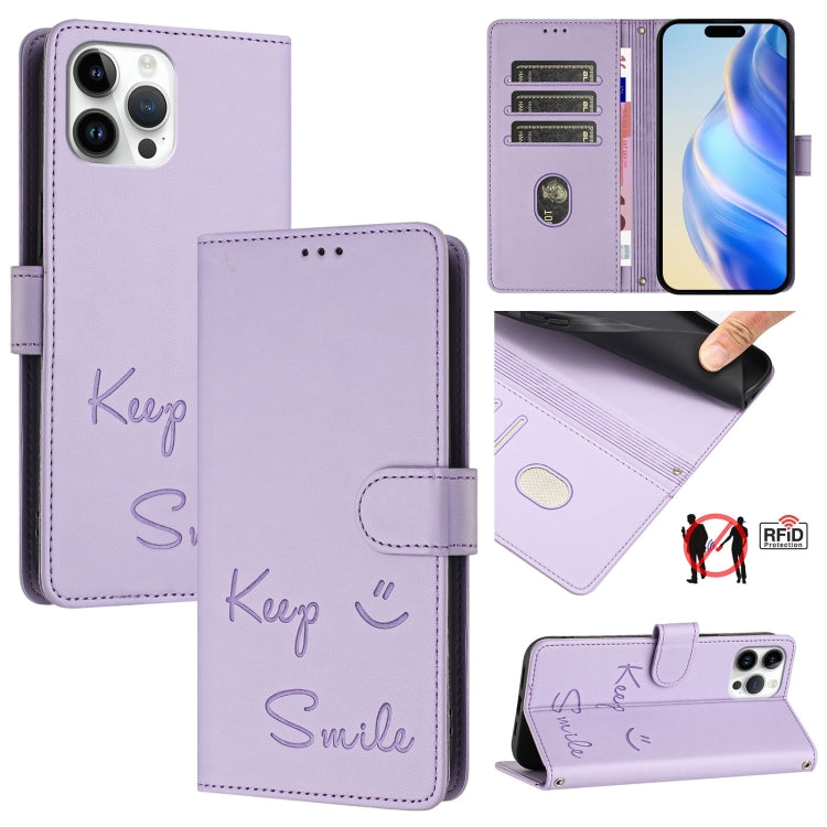 Smile Embossing RFID Leather Phone Case, For iPhone 13 Pro, For iPhone 13 mini, For iPhone 12 / 12 Pro, For iPhone 12 Pro Max, For iPhone 12 mini