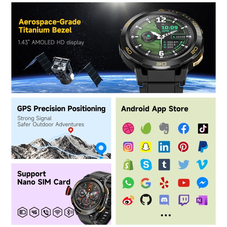 LEMFO Z1 1.43 inch AMOLED Screen Smart Watch, 4G Network Android 8.1, 4GB+64GB, Eurasian Version, 4GB+64GB