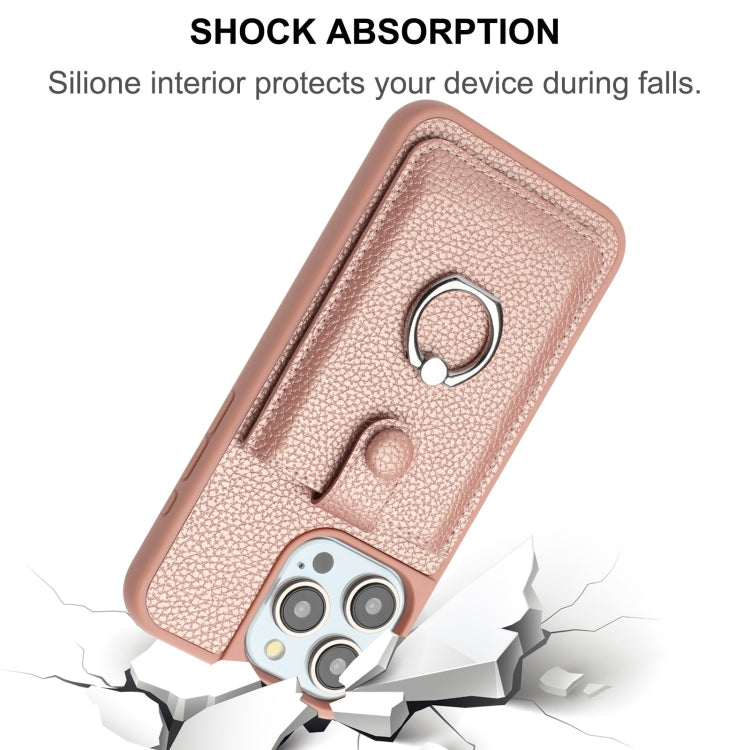 Litchi Texture Drawing Card Bag Ring Holder Phone Case, For iPhone 16 Pro Max, For iPhone 16 Pro, For iPhone 16, For iPhone 15 Pro Max, For iPhone 15 Pro