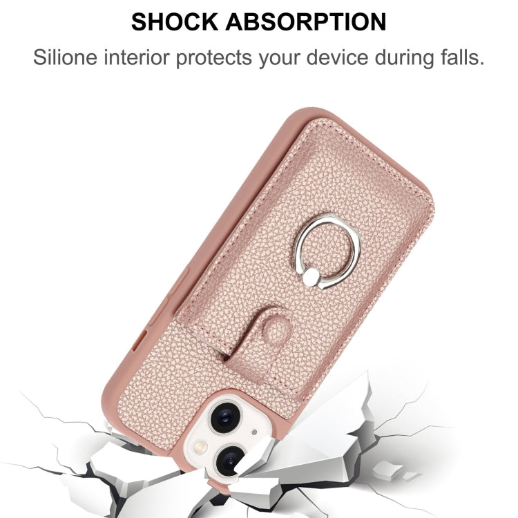 Litchi Texture Drawing Card Bag Ring Holder Phone Case, For iPhone 15, For iPhone 14 / 13, For iPhone 14 Pro Max, For iPhone 13 Pro Max, For iPhone 12 / 12 Pro