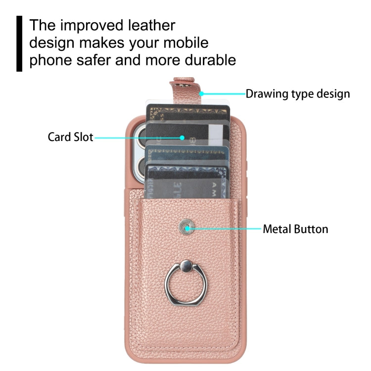 Litchi Texture Drawing Card Bag Ring Holder Phone Case, For iPhone 15, For iPhone 14 / 13, For iPhone 14 Pro Max, For iPhone 13 Pro Max, For iPhone 12 / 12 Pro