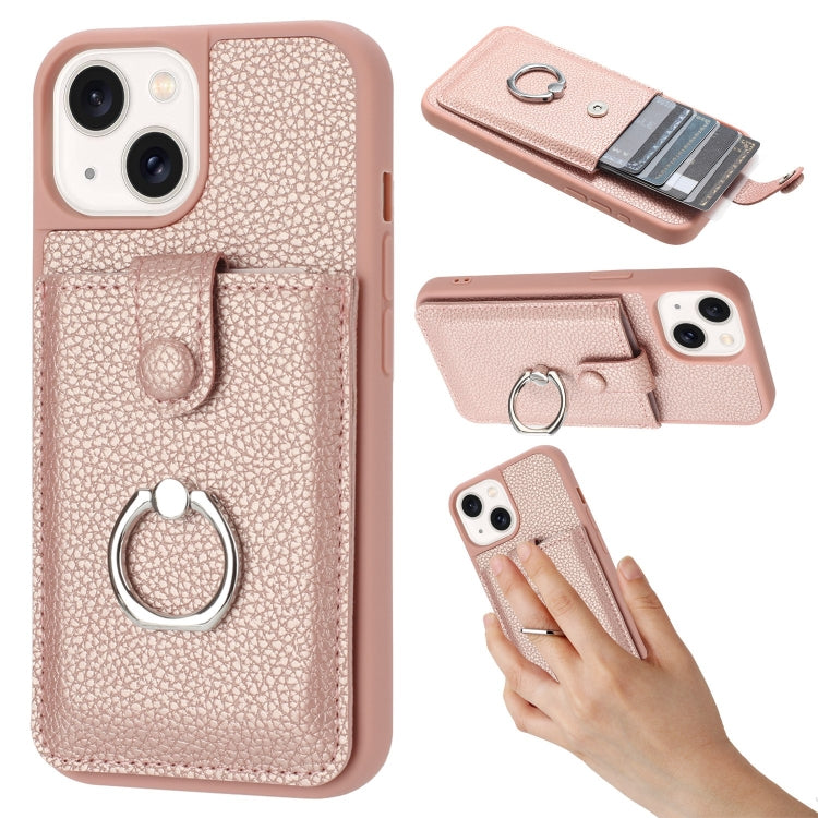 Litchi Texture Drawing Card Bag Ring Holder Phone Case, For iPhone 15, For iPhone 14 / 13, For iPhone 14 Pro Max, For iPhone 13 Pro Max, For iPhone 12 / 12 Pro