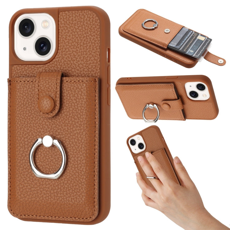 Litchi Texture Drawing Card Bag Ring Holder Phone Case, For iPhone 15, For iPhone 14 / 13, For iPhone 14 Pro Max, For iPhone 13 Pro Max, For iPhone 12 / 12 Pro