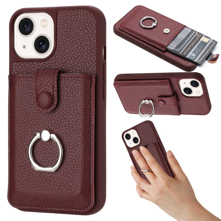 Litchi Texture Drawing Card Bag Ring Holder Phone Case, For iPhone 15, For iPhone 14 / 13, For iPhone 14 Pro Max, For iPhone 13 Pro Max, For iPhone 12 / 12 Pro