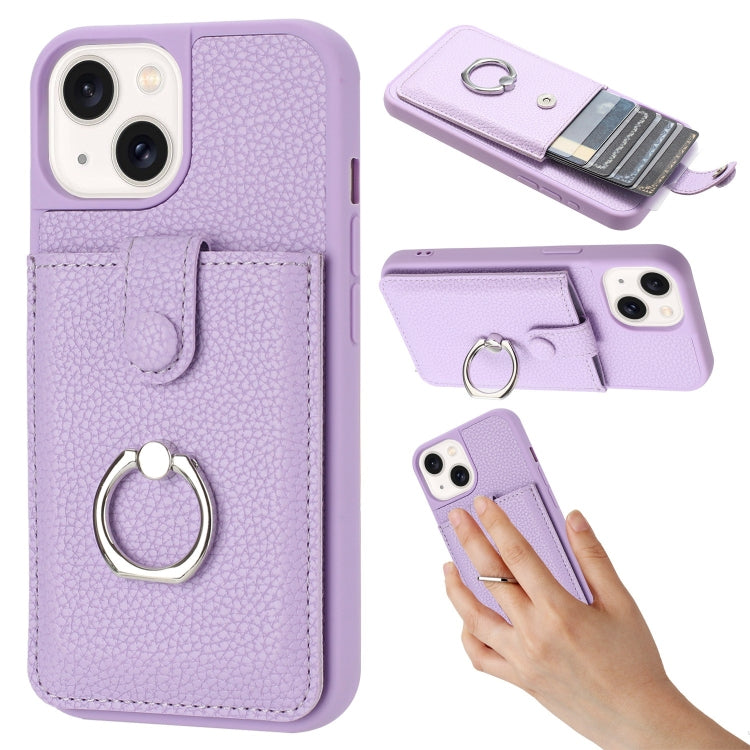 Litchi Texture Drawing Card Bag Ring Holder Phone Case, For iPhone 15, For iPhone 14 / 13, For iPhone 14 Pro Max, For iPhone 13 Pro Max, For iPhone 12 / 12 Pro