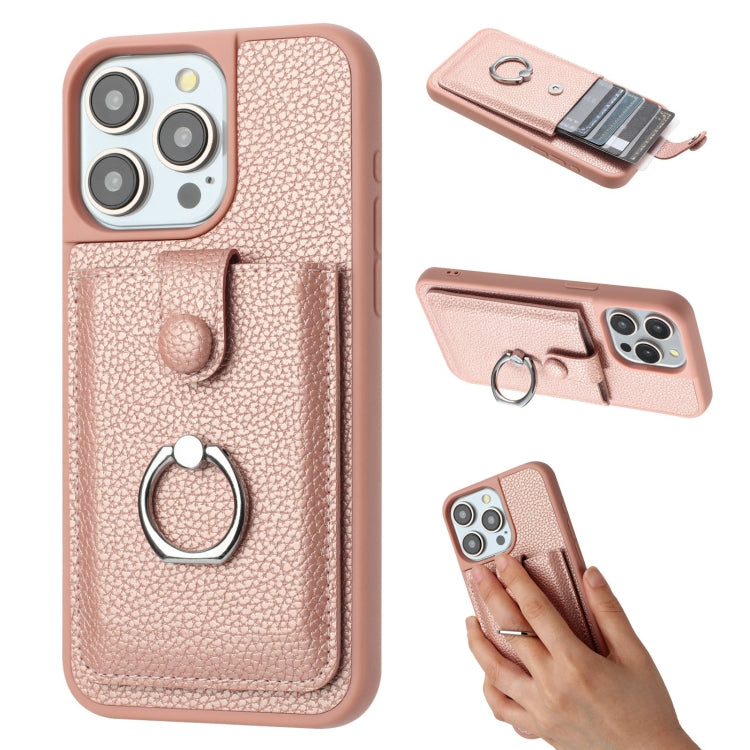 Litchi Texture Drawing Card Bag Ring Holder Phone Case, For iPhone 15, For iPhone 14 / 13, For iPhone 14 Pro Max, For iPhone 13 Pro Max, For iPhone 12 / 12 Pro