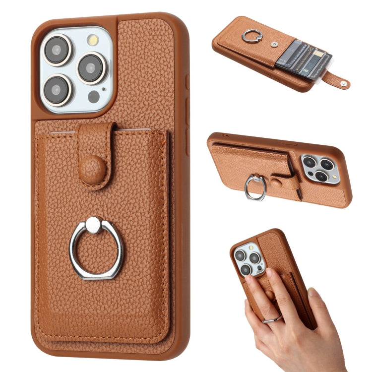 Litchi Texture Drawing Card Bag Ring Holder Phone Case, For iPhone 15, For iPhone 14 / 13, For iPhone 14 Pro Max, For iPhone 13 Pro Max, For iPhone 12 / 12 Pro