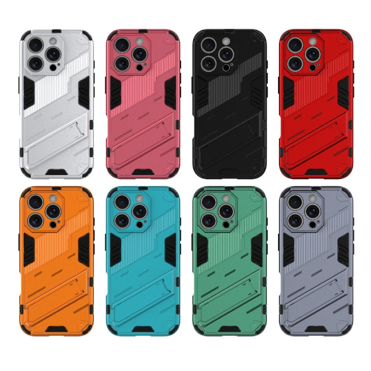 Punk Armor 2 in 1 PC + TPU Phone Case with Holder, For iPhone 16 Pro Max, For iPhone 16 Pro, For iPhone 16 Plus, For iPhone 16