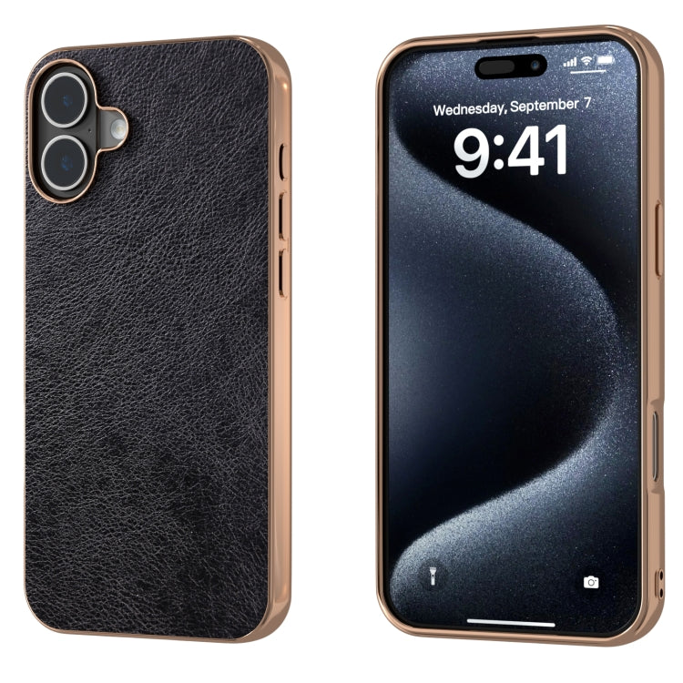 Nano Electroplating Dual Color Lichi Texture PU Phone Case, For iPhone 16 Pro Max, For iPhone 16 Pro, For iPhone 16 Plus, For iPhone 16