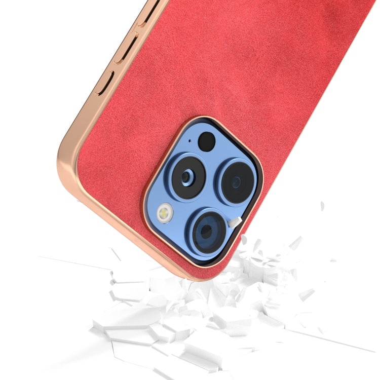 Nano Electroplating Dual Color Cowhide Texture Protective Phone Case, For iPhone 16 Pro Max, For iPhone 16 Pro, For iPhone 16 Plus, For iPhone 16