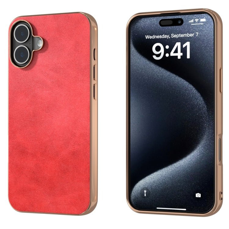 Nano Electroplating Dual Color Cowhide Texture Protective Phone Case, For iPhone 16 Pro Max, For iPhone 16 Pro, For iPhone 16 Plus, For iPhone 16