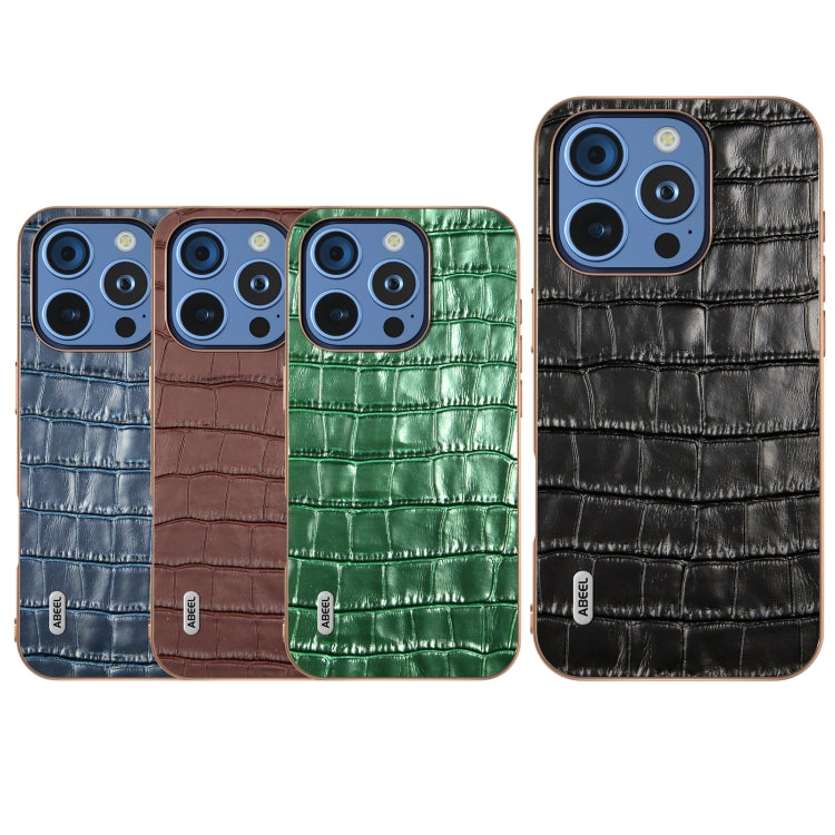 ABEEL Electroplating Frame Crocodile Texture Genuine Leather Phone Case