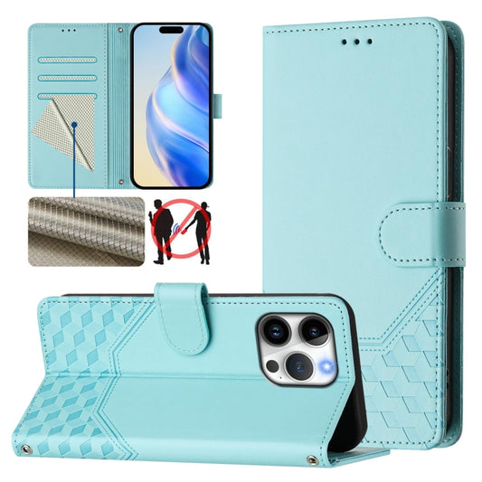 Honeycomb Embossing RFID Leather Phone Case, For iPhone 16 Pro Max, For iPhone 16 Pro, For iPhone 16 Plus, For iPhone 16, For iPhone 15 Pro Max