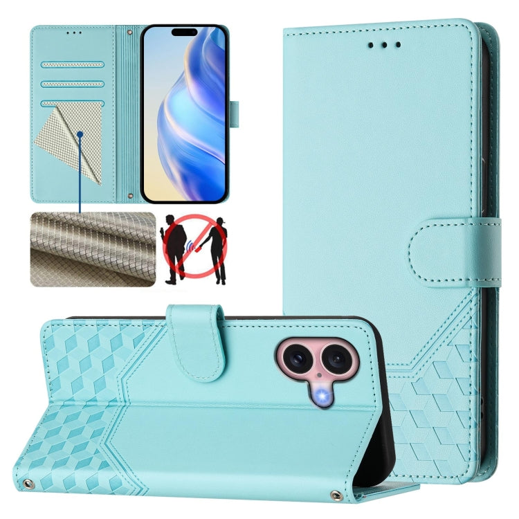 Honeycomb Embossing RFID Leather Phone Case, For iPhone 16 Pro Max, For iPhone 16 Pro, For iPhone 16 Plus, For iPhone 16, For iPhone 15 Pro Max