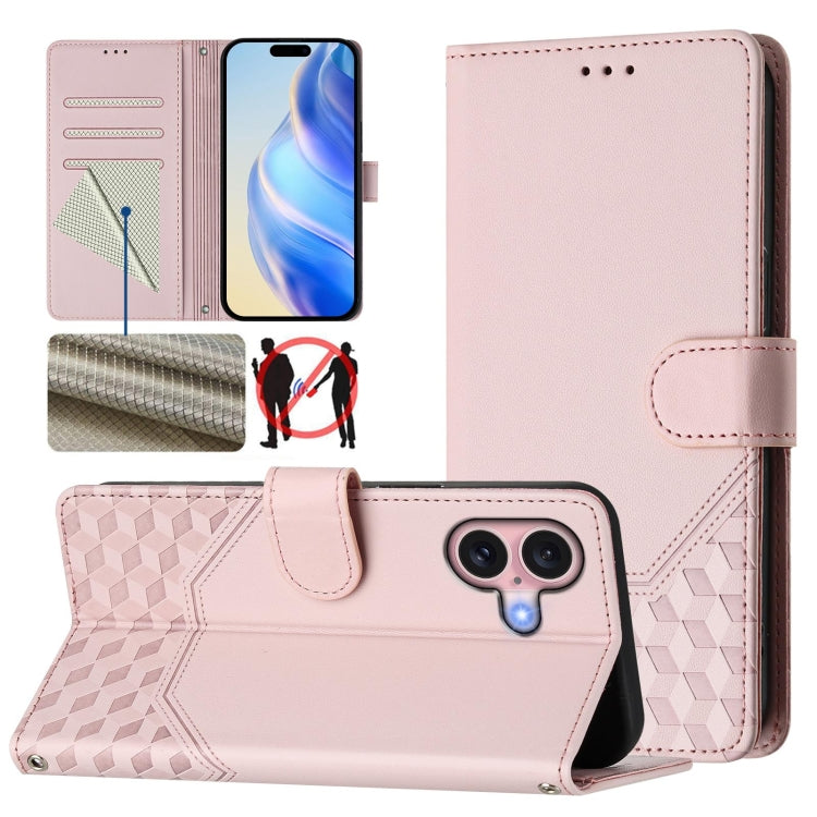 Honeycomb Embossing RFID Leather Phone Case, For iPhone 16 Pro Max, For iPhone 16 Pro, For iPhone 16 Plus, For iPhone 16, For iPhone 15 Pro Max