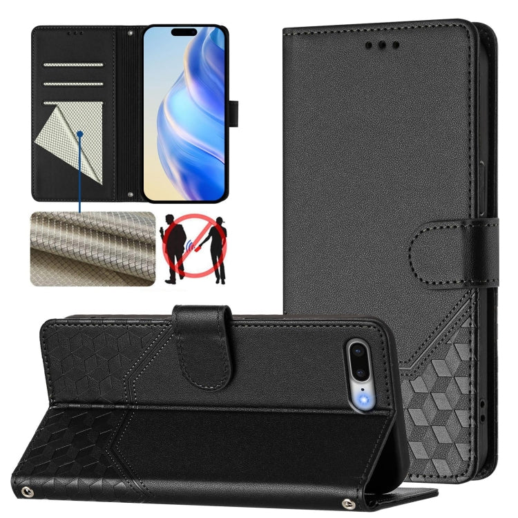 Honeycomb Embossing RFID Leather Phone Case, For iPhone 8 Plus / 7 Plus