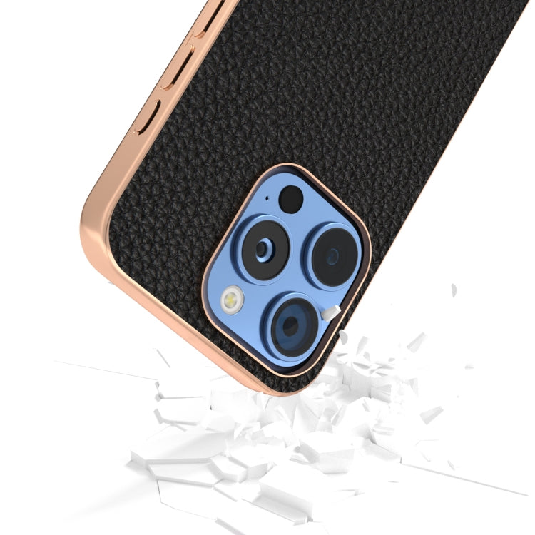 ABEEL Electroplating Frame Genuine Leather Litchi Texture Phone Case