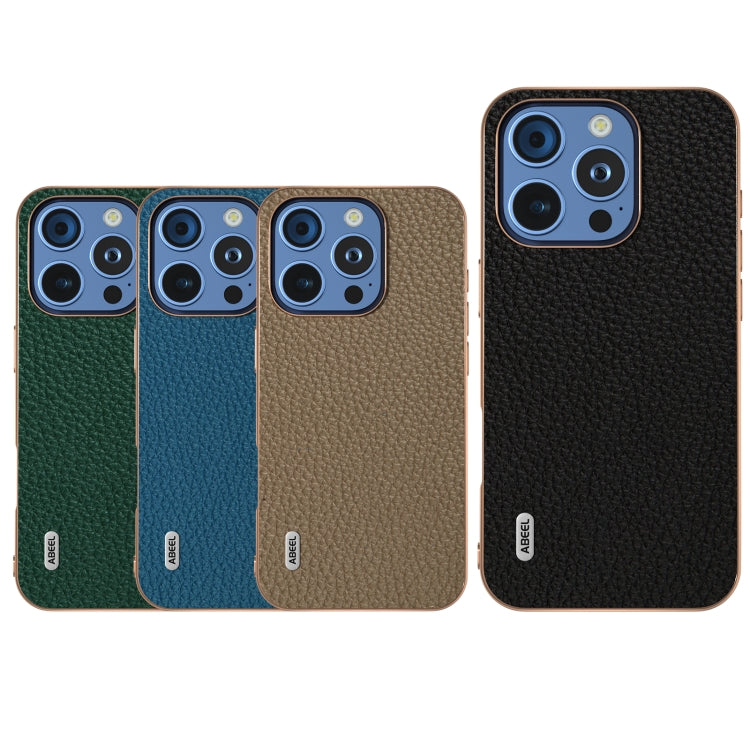 ABEEL Electroplating Frame Genuine Leather Litchi Texture Phone Case