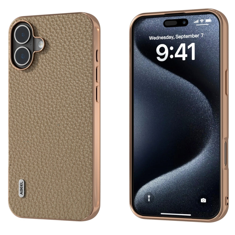 ABEEL Electroplating Frame Genuine Leather Litchi Texture Phone Case